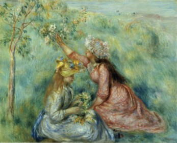 Girls Picking Flowers in a Meadow - Pierre-Auguste Renoir painting on canvas